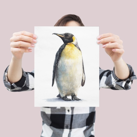 Watercolor Emperor Penguin Portrait Wall Art Print, Unframed - Regal Arctic - Picture 4 of 7